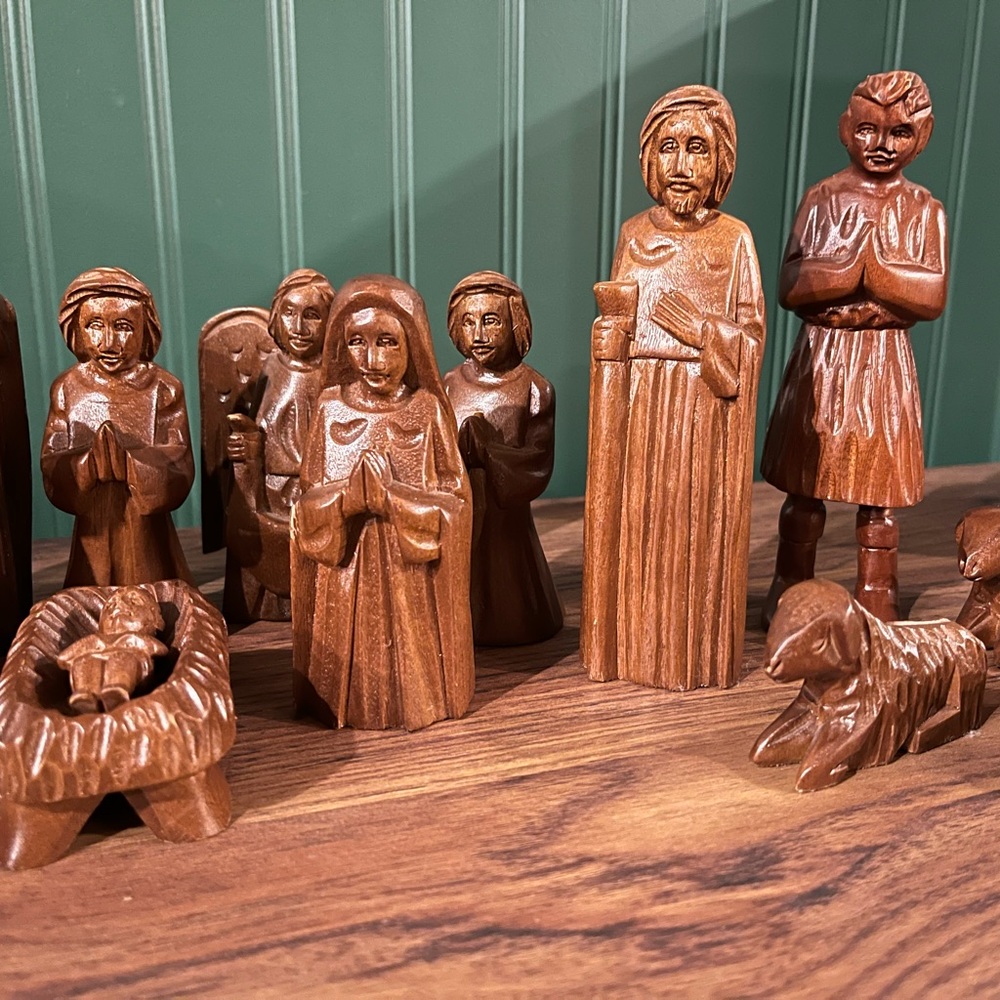 Hand Carved Wooden Nativity Scene